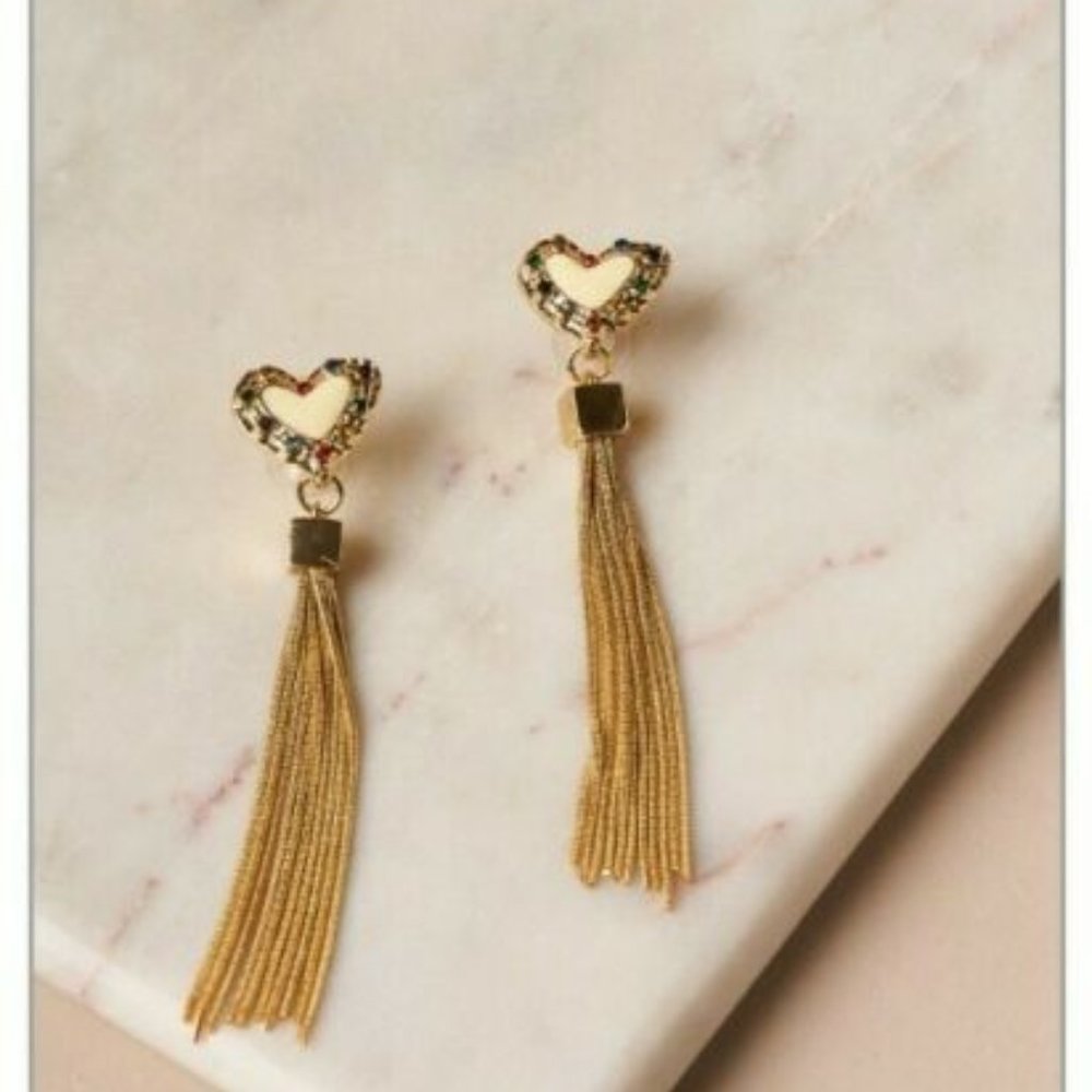NWT Ivory Gold Heart Teardrop Earrings